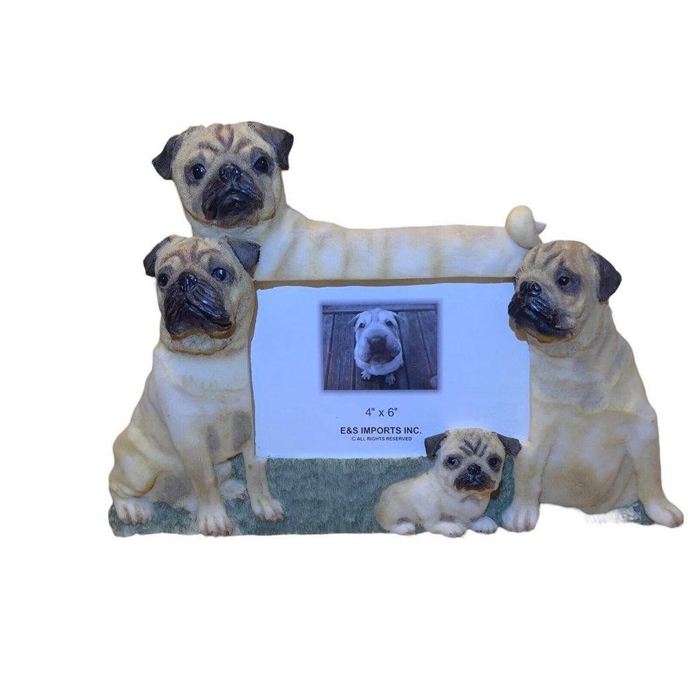 E&S Imports Pug Dog Family Photo Frame 4" x 6" Photo Picture Frame Dog Familyā
